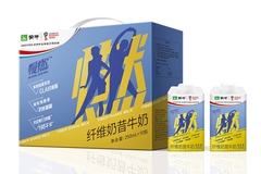 Blue and yellow fiber shake milk box with two cartons
